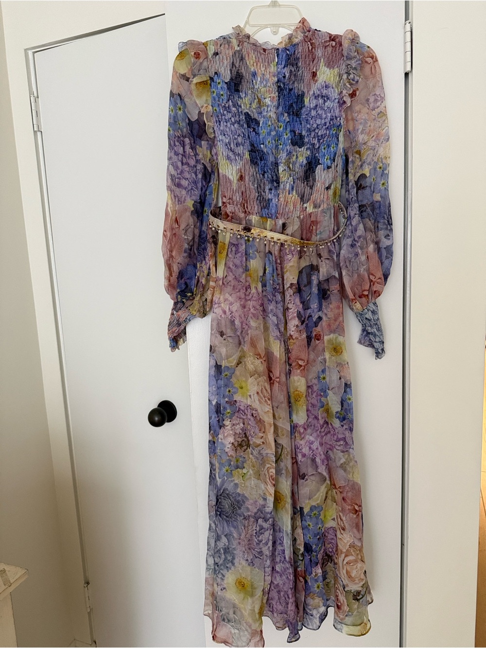 zimmermann pastel dress Zimmermann | Dresses | Zimmermann Pastel Floral Ruffleneck Maxi Dress  Belted Size Small Summer